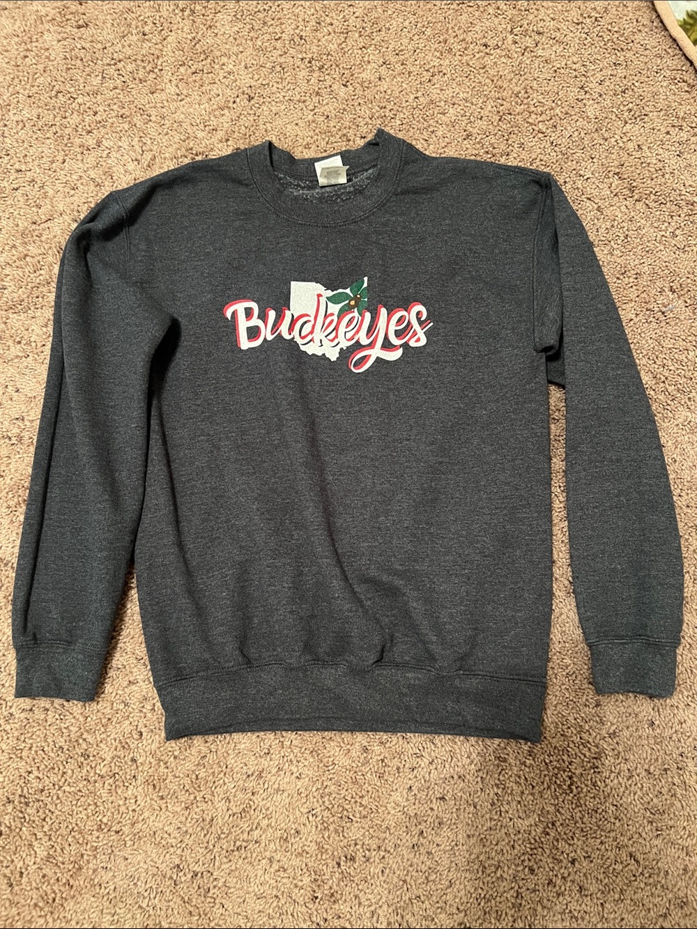 Gildan Dark Gray 'Buckeyes' Crewneck Sweatshirt with White & Red Logo